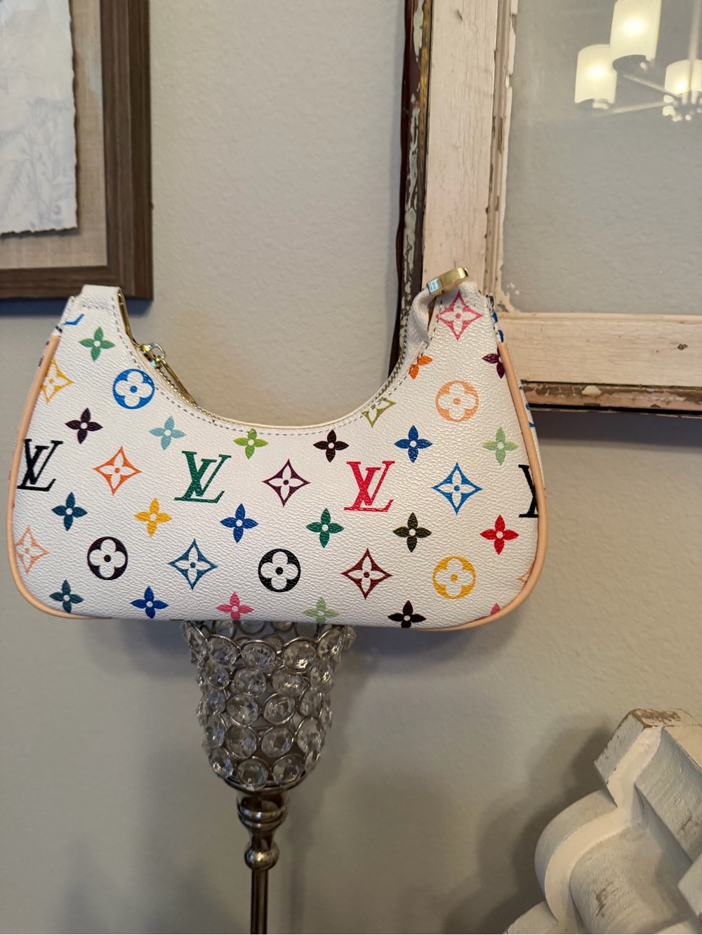 Source Unknown White Multicolor Monogram Shoulder Bag